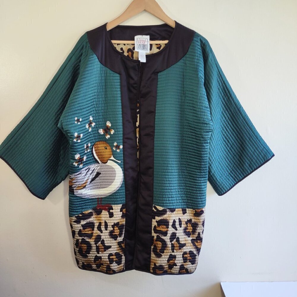 Very Vollbracht Reversible Animal Print Jacket Kimono Sleeve Pockets  Large NWOT